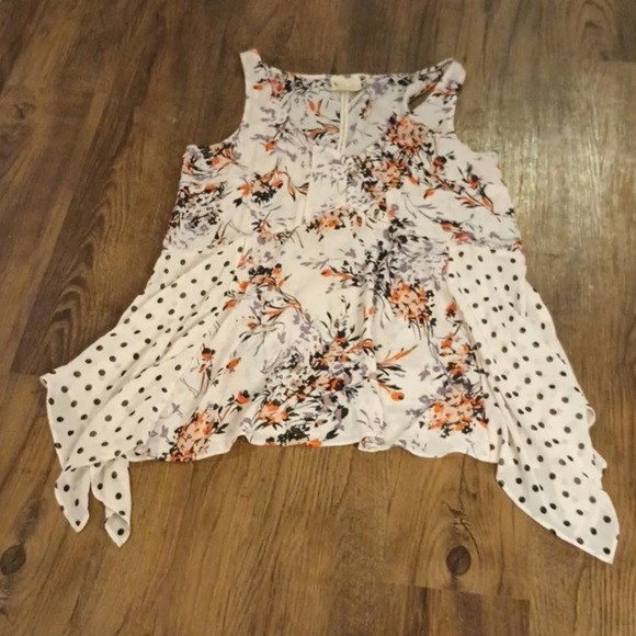 Vanessa Virginia Sheer Handkerchief Tank Top Blouse Pink Floral Polka Dot WWW - Picture 1 of 7